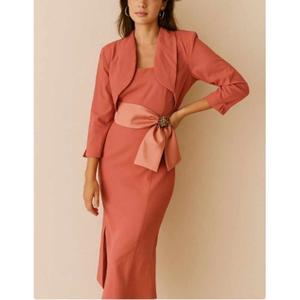 La Perle Pink Shash Gown Dress with‎ Bolero Jacket Size 12